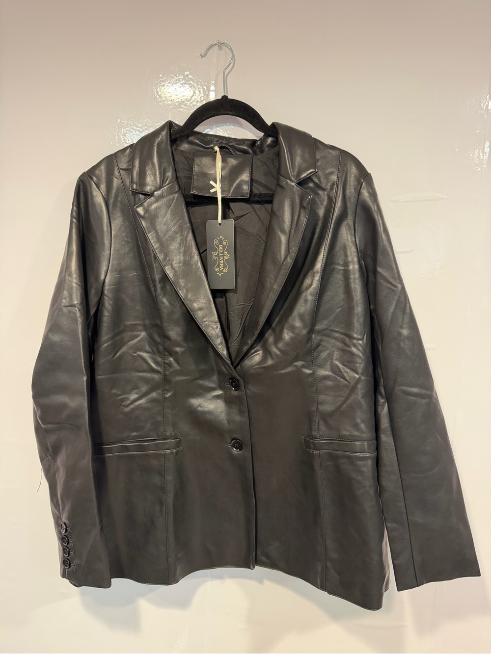 Black Leather NWT Bellivera Blazer Jacket - Classic Tailored Style